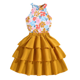 Girls Floral Printed Top and Skirt Set