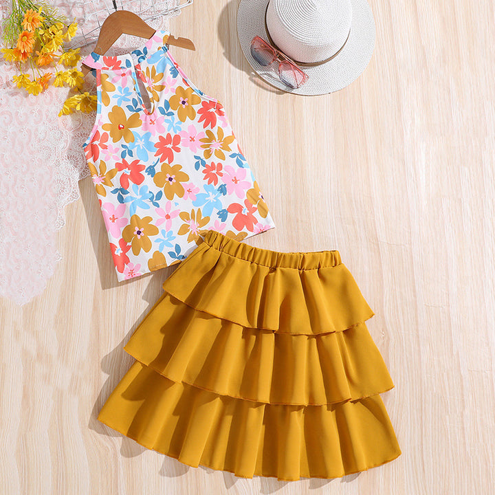 Girls Floral Printed Top and Skirt Set