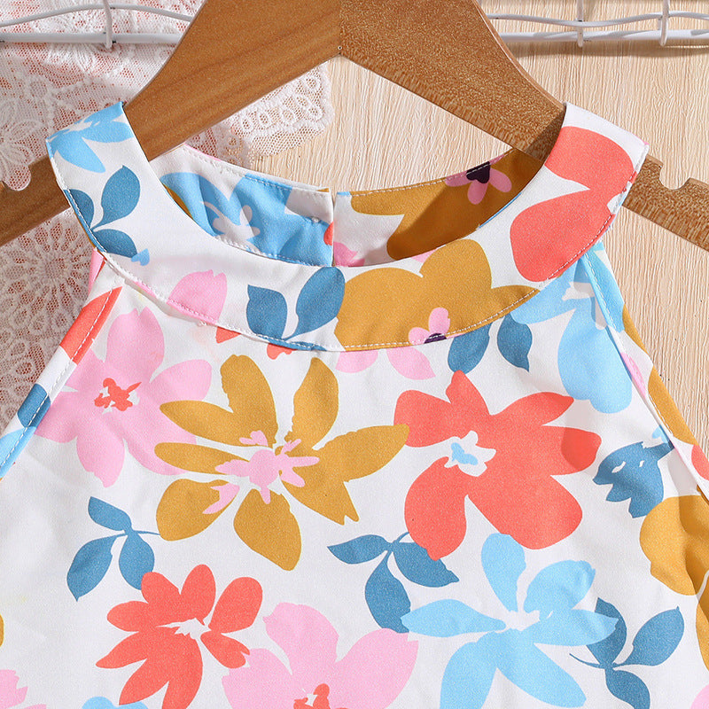 Girls Floral Printed Top and Skirt Set