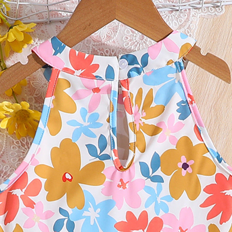 Girls Floral Printed Top and Skirt Set