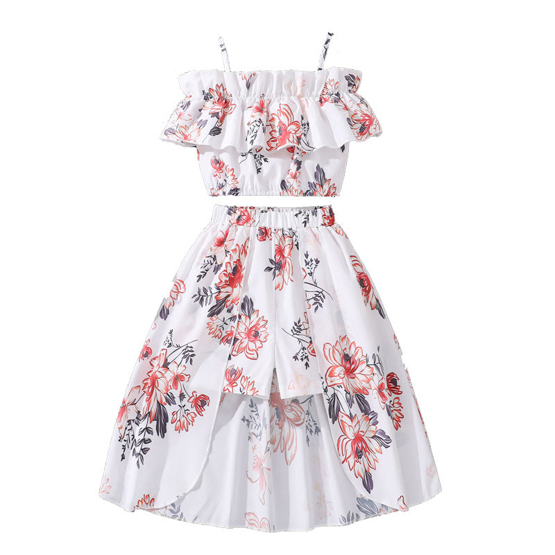 Girls Floral Printed Top with Skirt