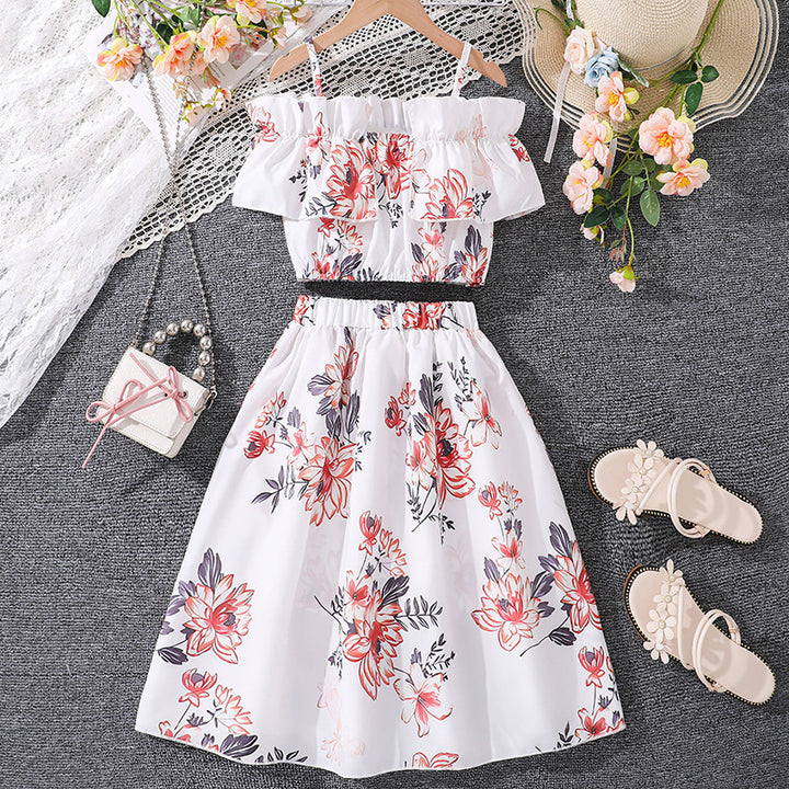 Girls Floral Printed Top with Skirt