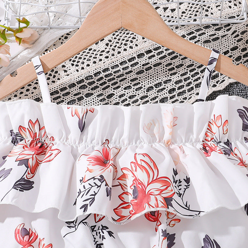 Girls Floral Printed Top with Skirt