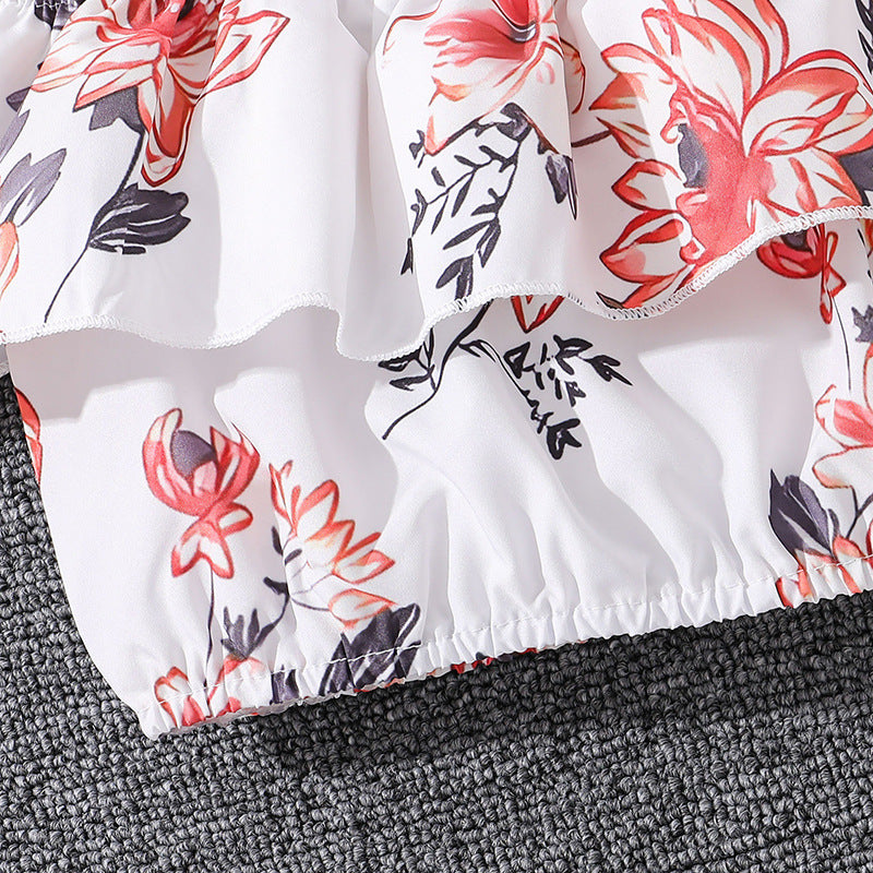 Girls Floral Printed Top with Skirt