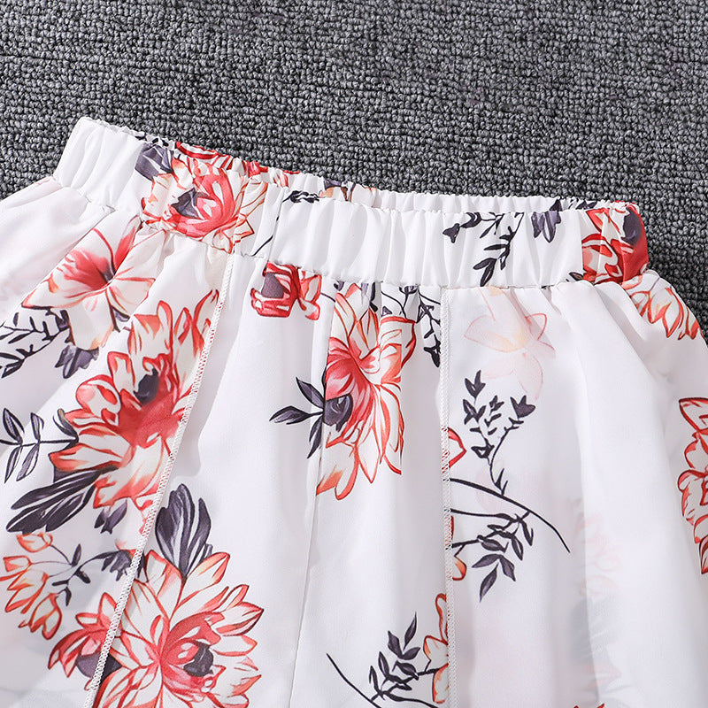 Girls Floral Printed Top with Skirt