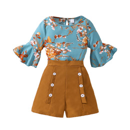 Girls Floral Printed Top and Shorts Set