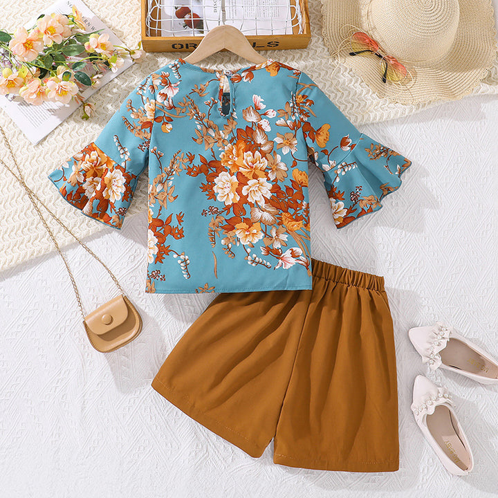 Girls Floral Printed Top and Shorts Set