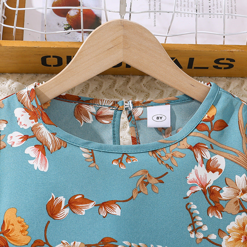 Girls Floral Printed Top and Shorts Set