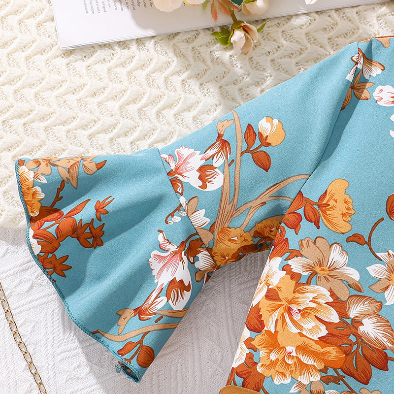 Girls Floral Printed Top and Shorts Set