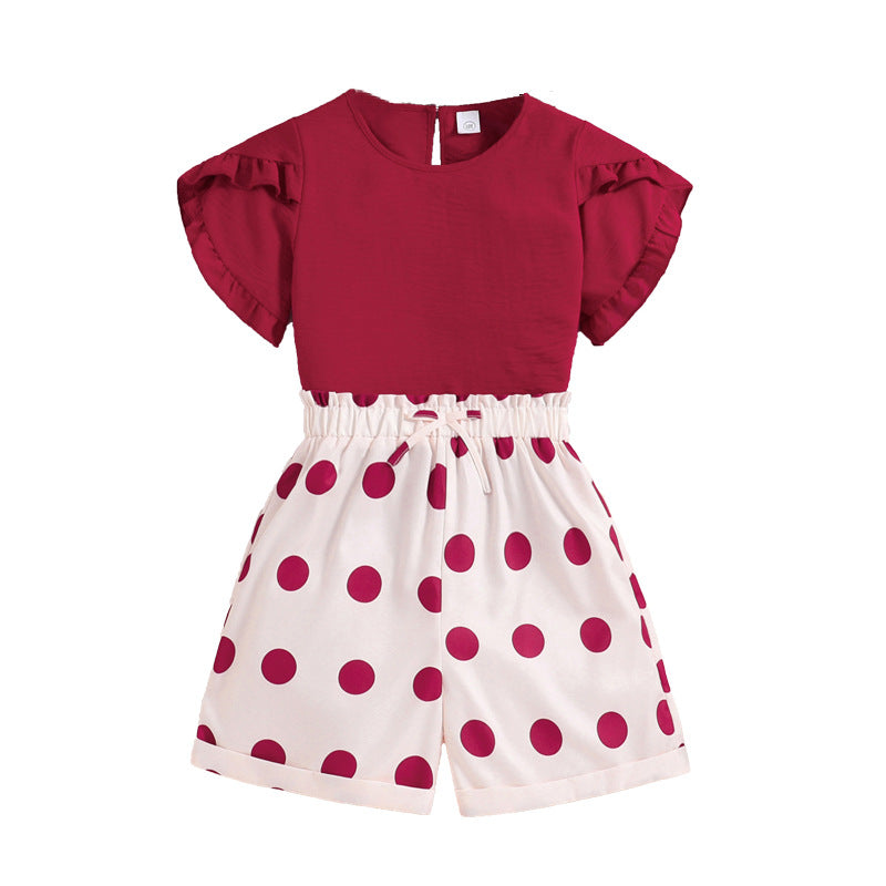 Girls Solid Top and Printed Shorts Set