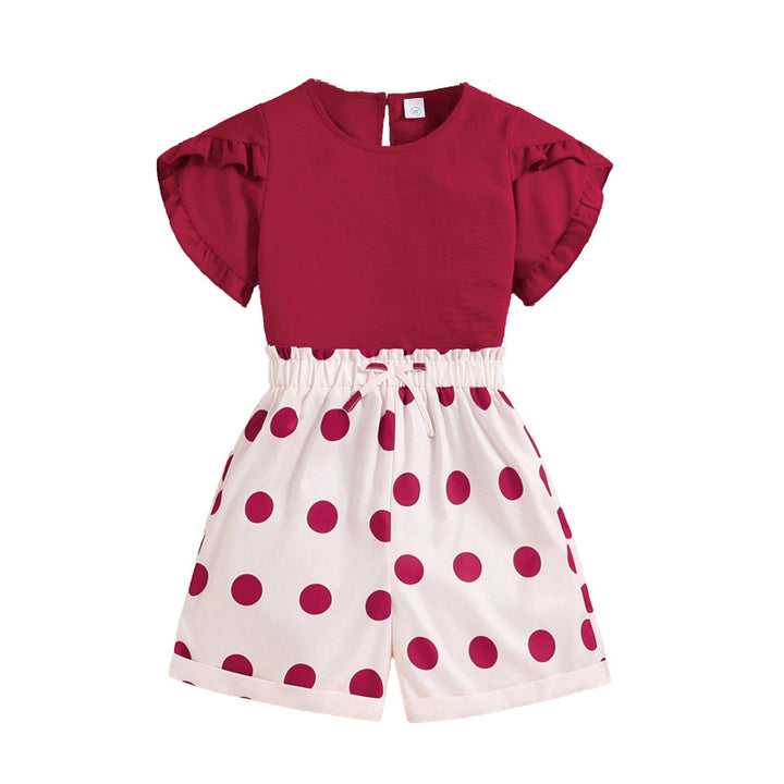 Girls Solid Top and Printed Shorts Set