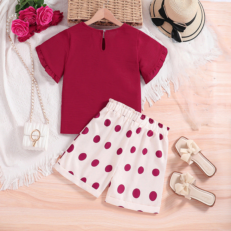 Girls Solid Top and Printed Shorts Set