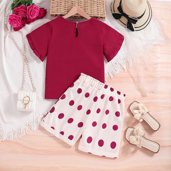 Girls Solid Top and Printed Shorts Set