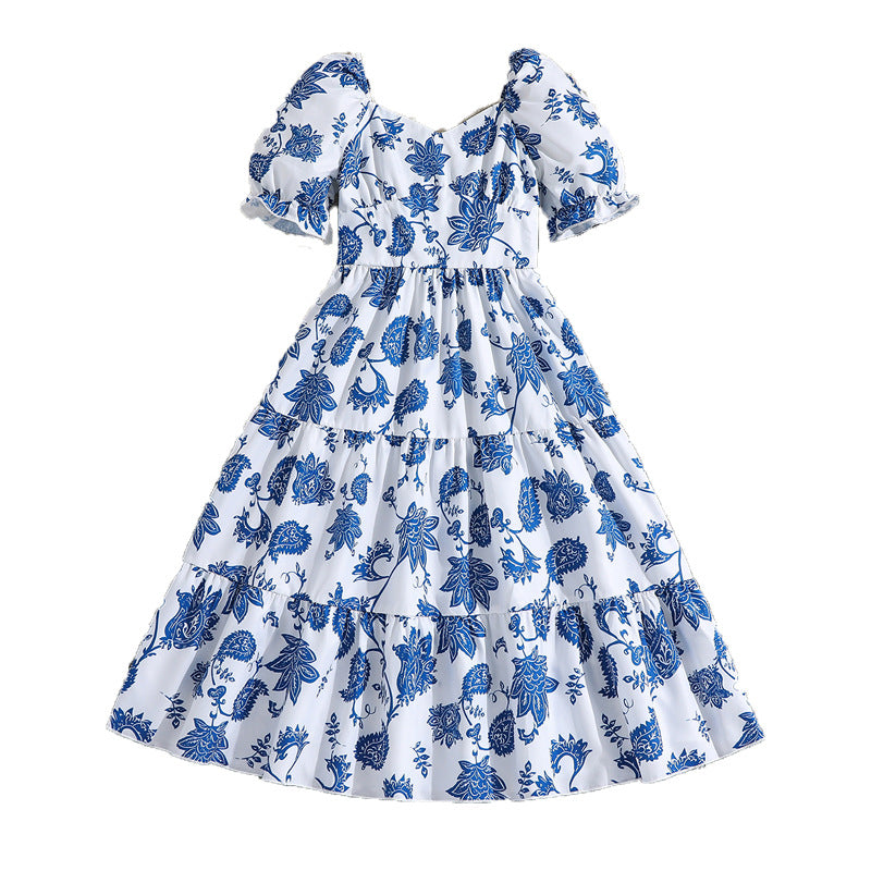 Floral Print Layered Fit & Flare Maxi Dress