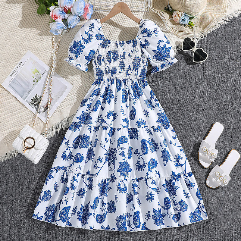 Floral Print Layered Fit & Flare Maxi Dress