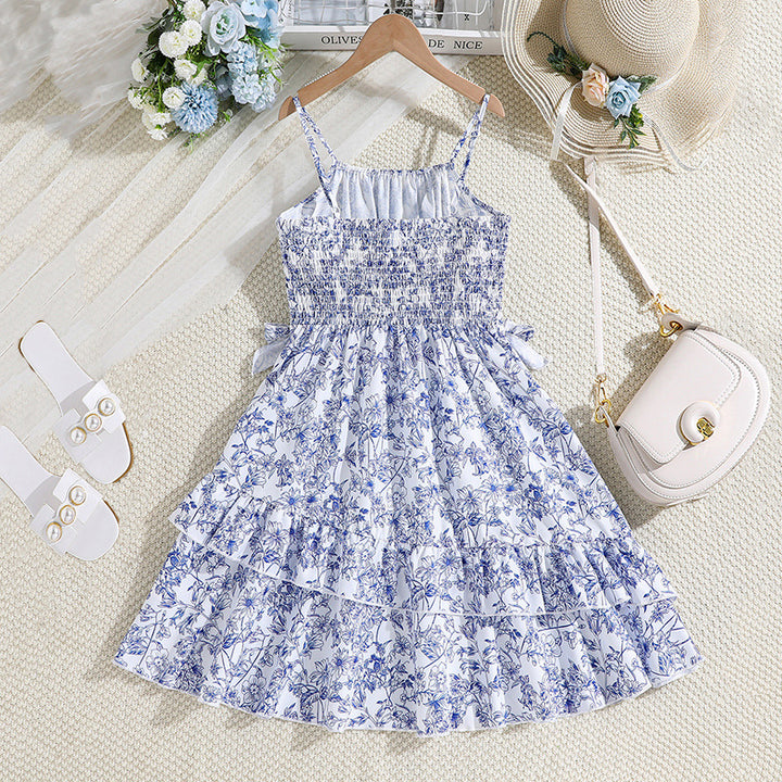 Girls Floral Print Layered A-Line Dress