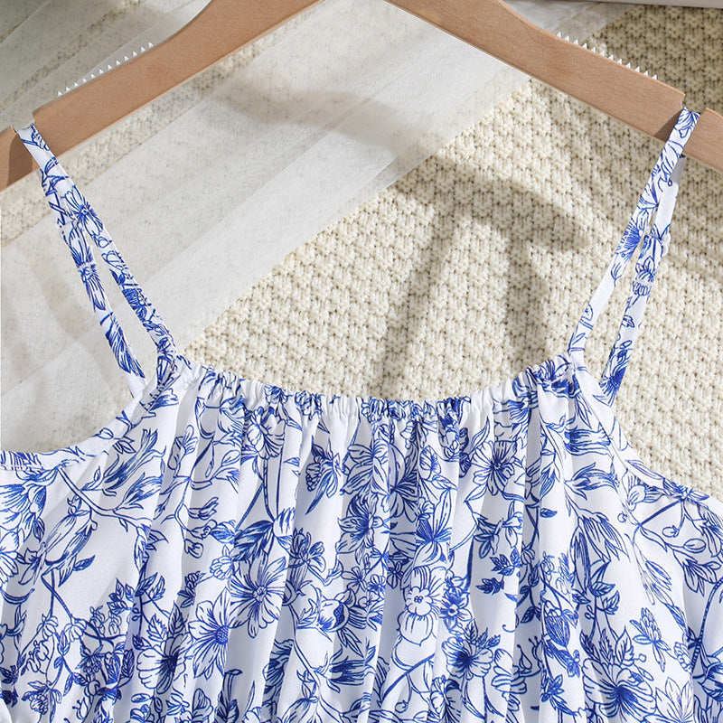 Girls Floral Print Layered A-Line Dress