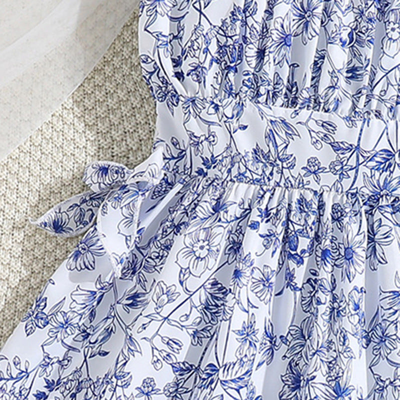 Girls Floral Print Layered A-Line Dress