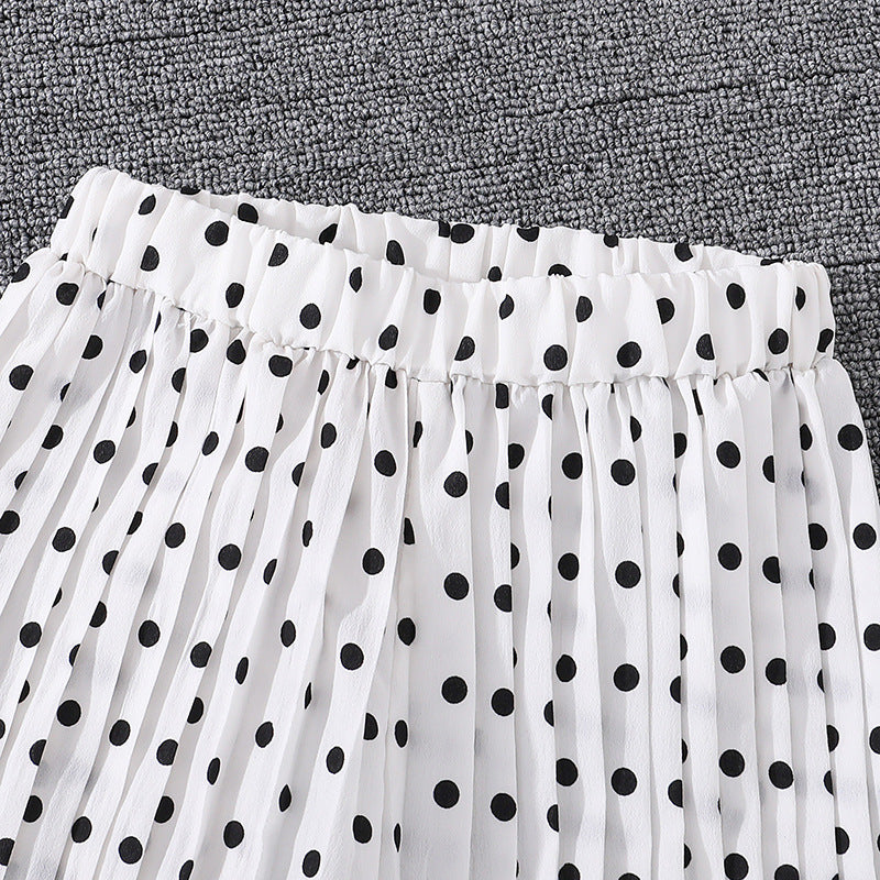 Girls Solid Printed Top with Polka Dots Printed Palazzos