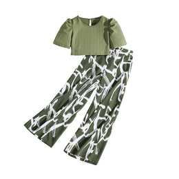Girls Solid Top and Palazzos Set