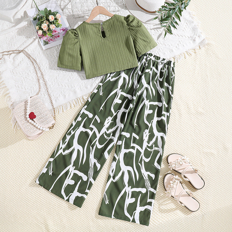 Girls Solid Top and Palazzos Set