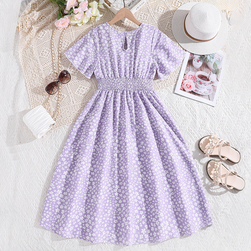Girls  Floral Print Flared Sleeve Fit & Flare Maxi Dress