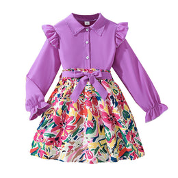 Girls Tropical Print A-Line Midi Dress