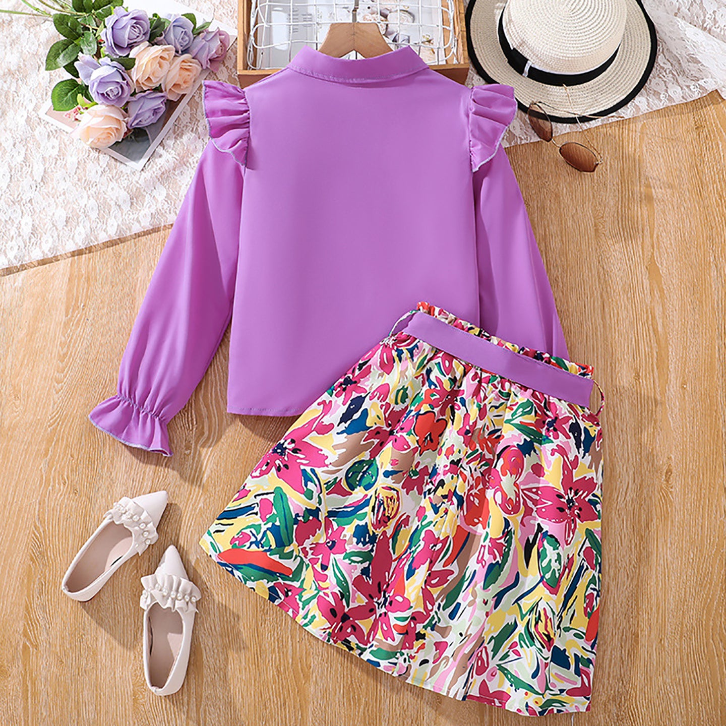 Girls Tropical Print A-Line Midi Dress