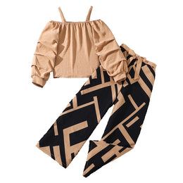 Girls Shoulder Straps Top With Trousers