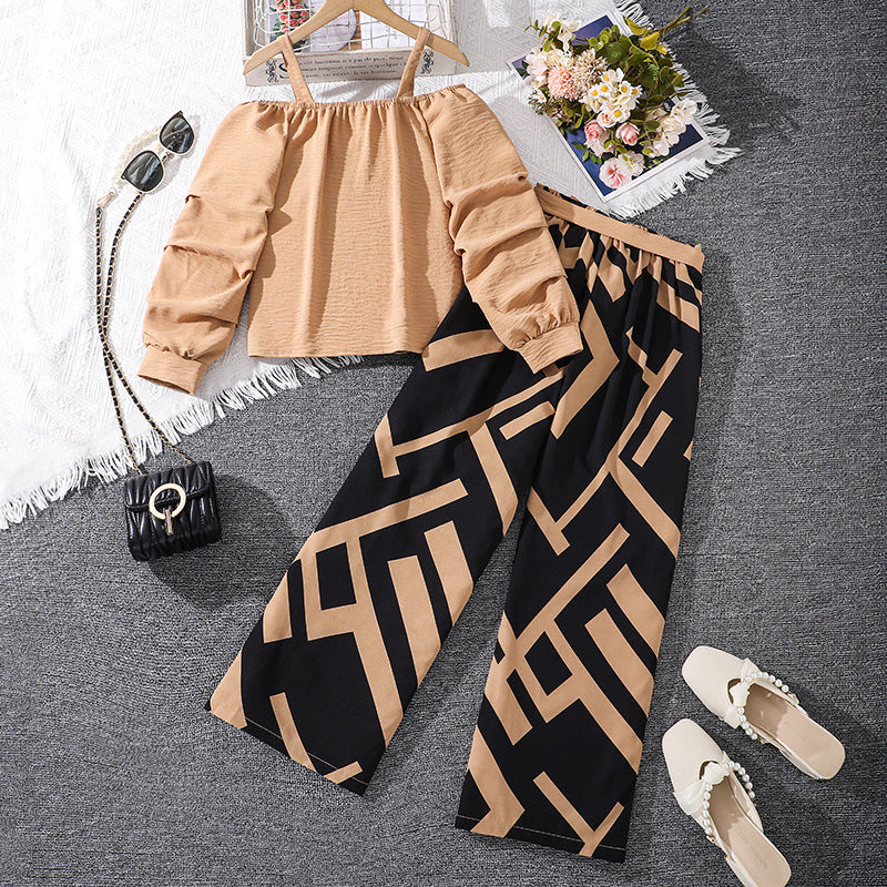Girls Shoulder Straps Top With Trousers