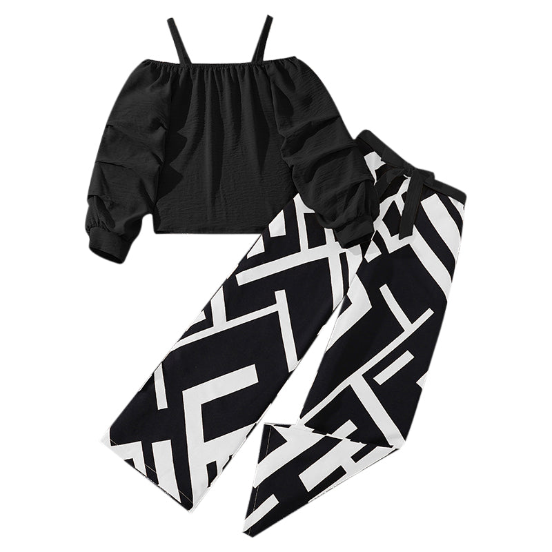 Girls Shoulder Straps Top With Trousers