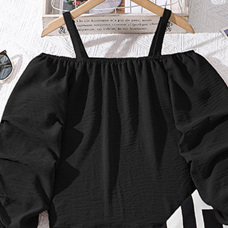 Girls Shoulder Straps Top With Trousers