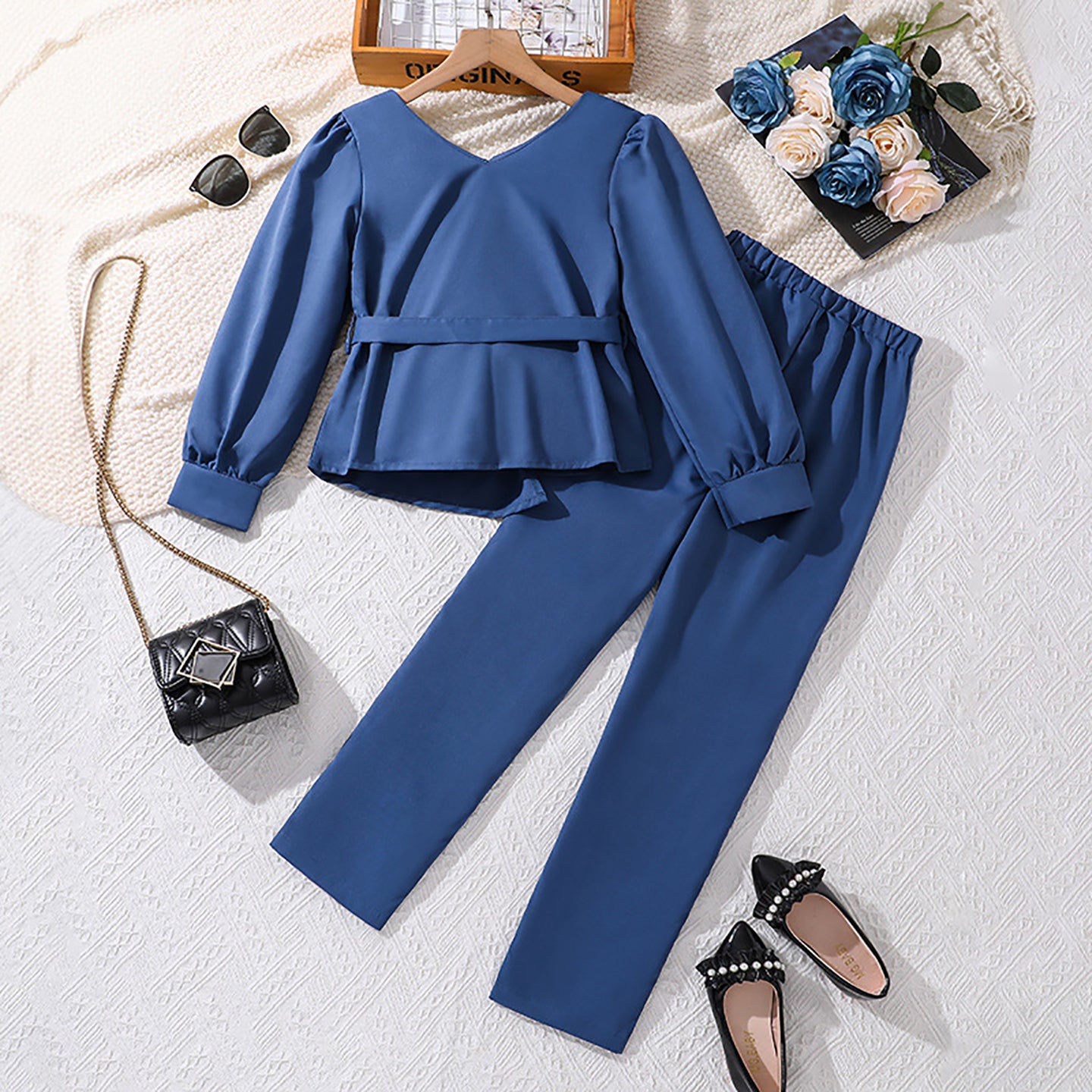Girls V-Neck Top with Trousers