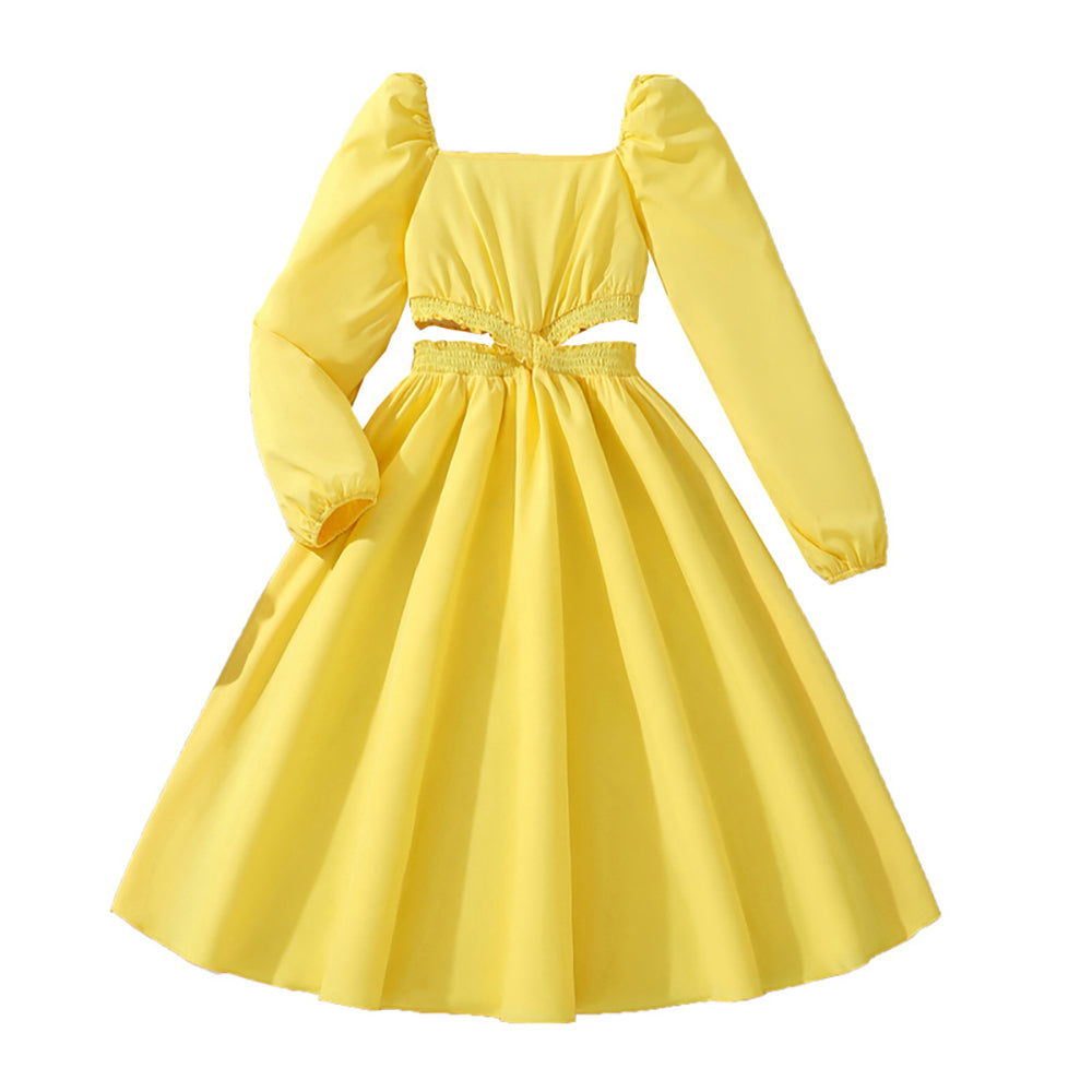 Girls Puff Sleeves Fit and Flare Dress