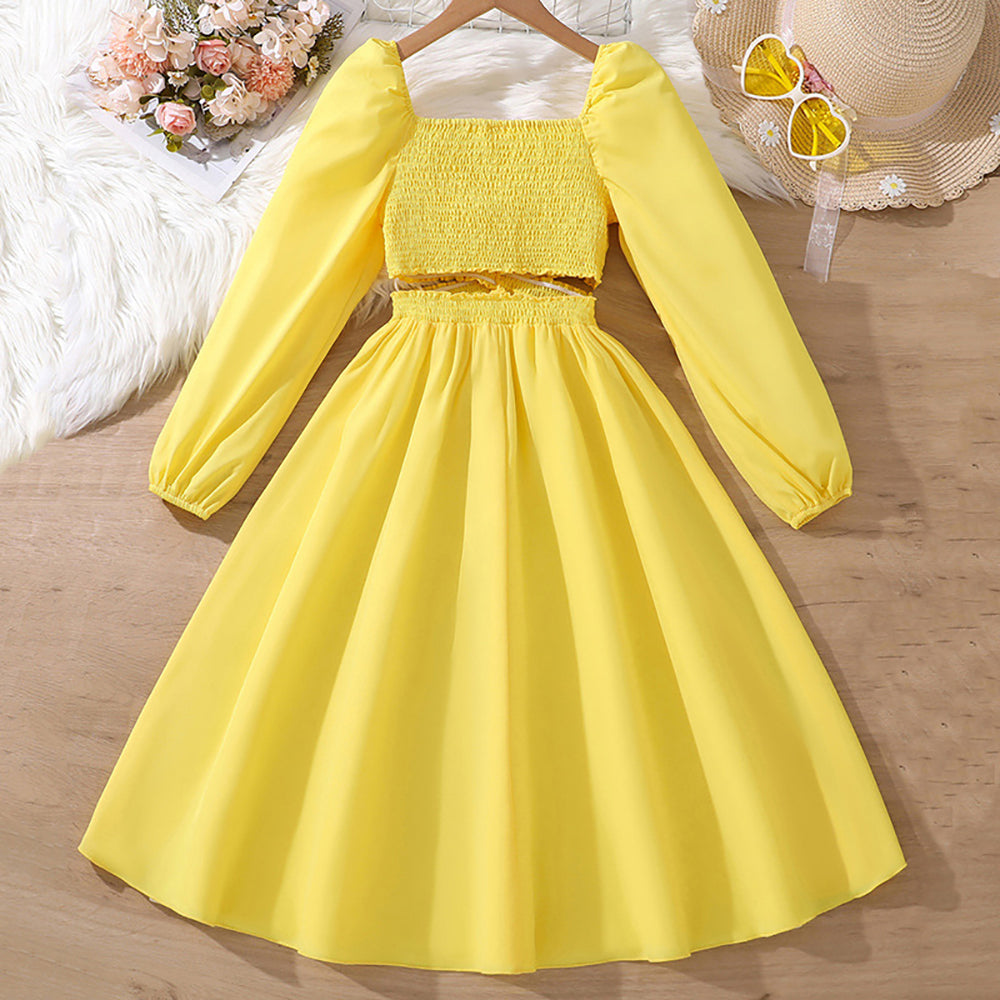 Girls Puff Sleeves Fit and Flare Dress