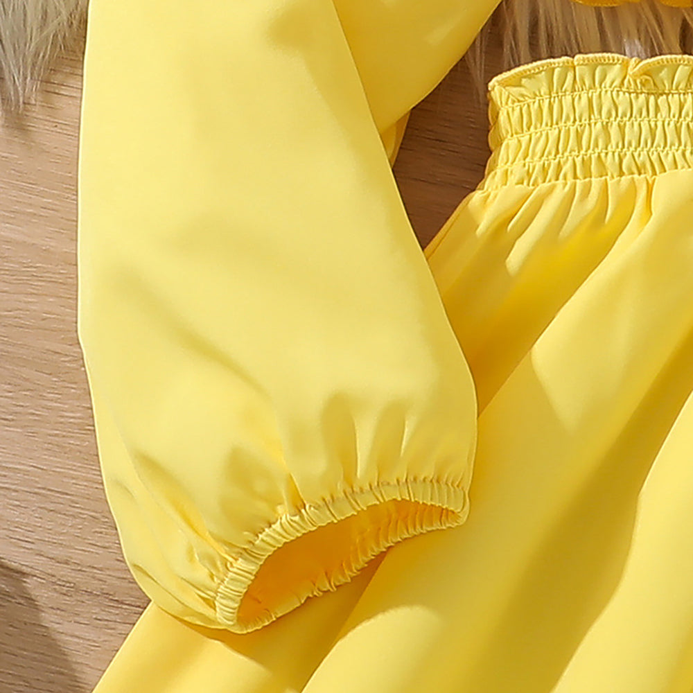 Girls Puff Sleeves Fit and Flare Dress
