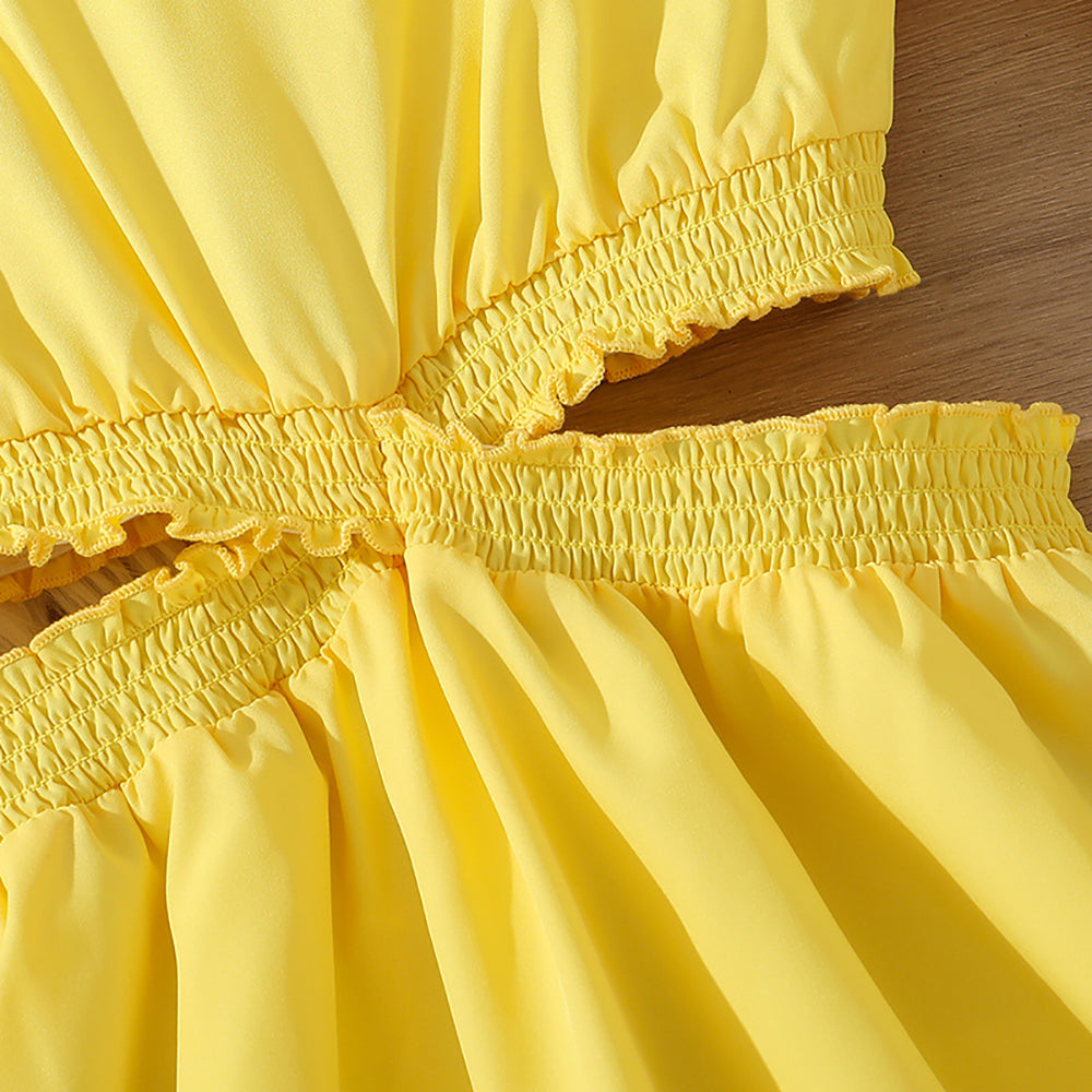 Girls Puff Sleeves Fit and Flare Dress