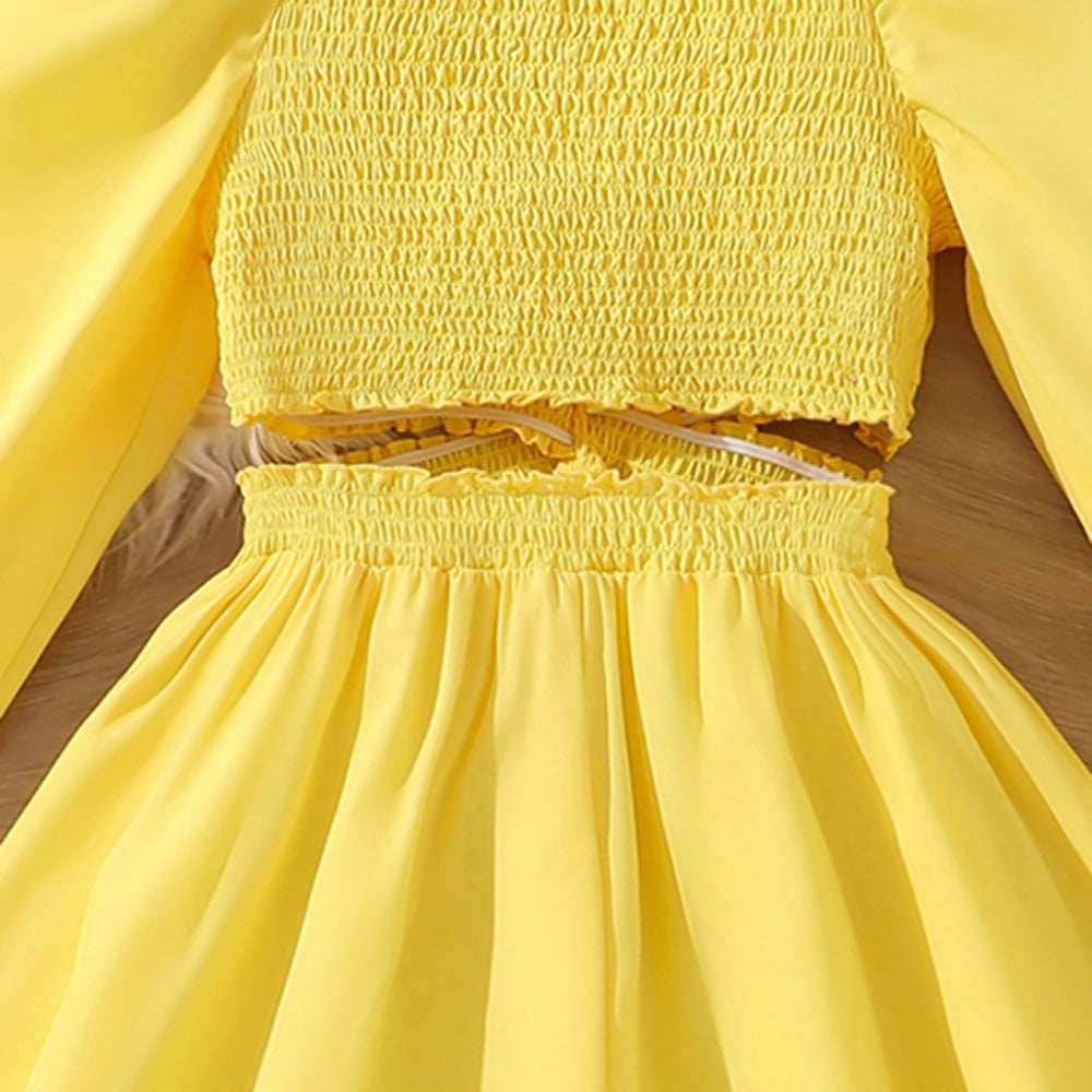 Girls Puff Sleeves Fit and Flare Dress
