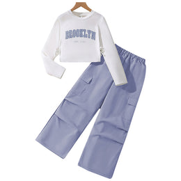 Girls Printed Round Neck Long Sleeves Top With Trouser