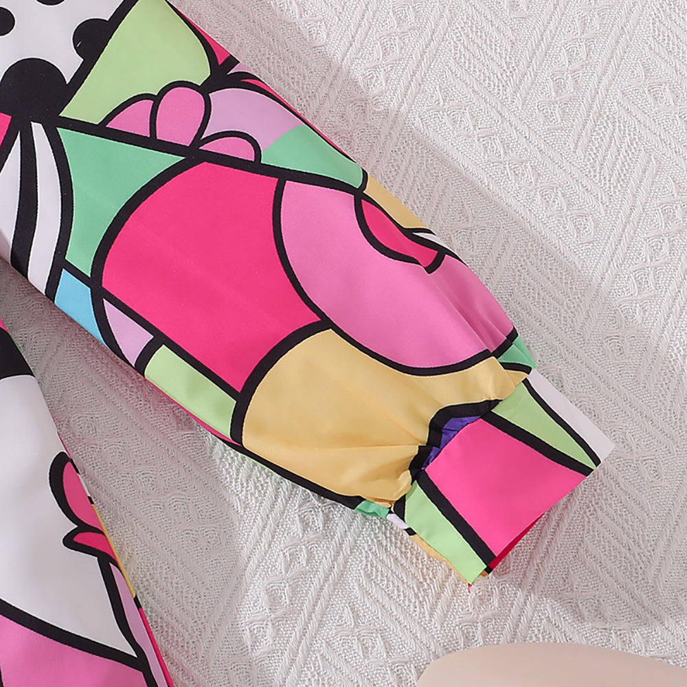 Girls Printed Shirt Collar Shirt Dress Comes with a belt