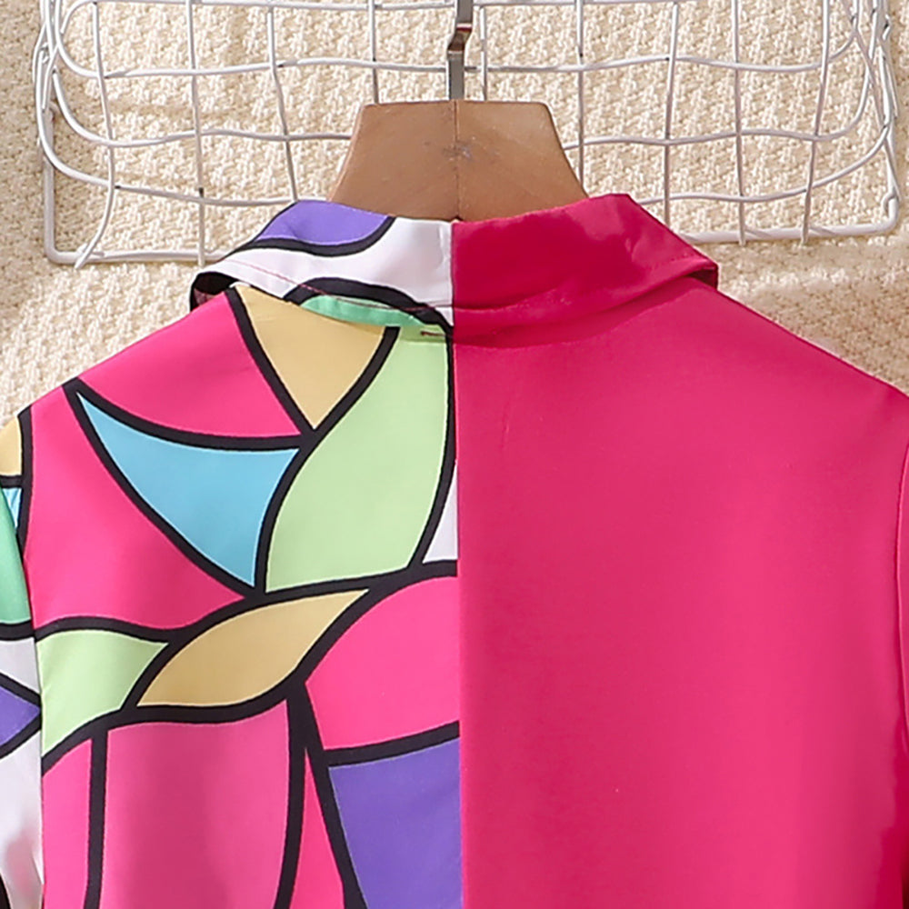 Girls Printed Shirt Collar Shirt Dress Comes with a belt