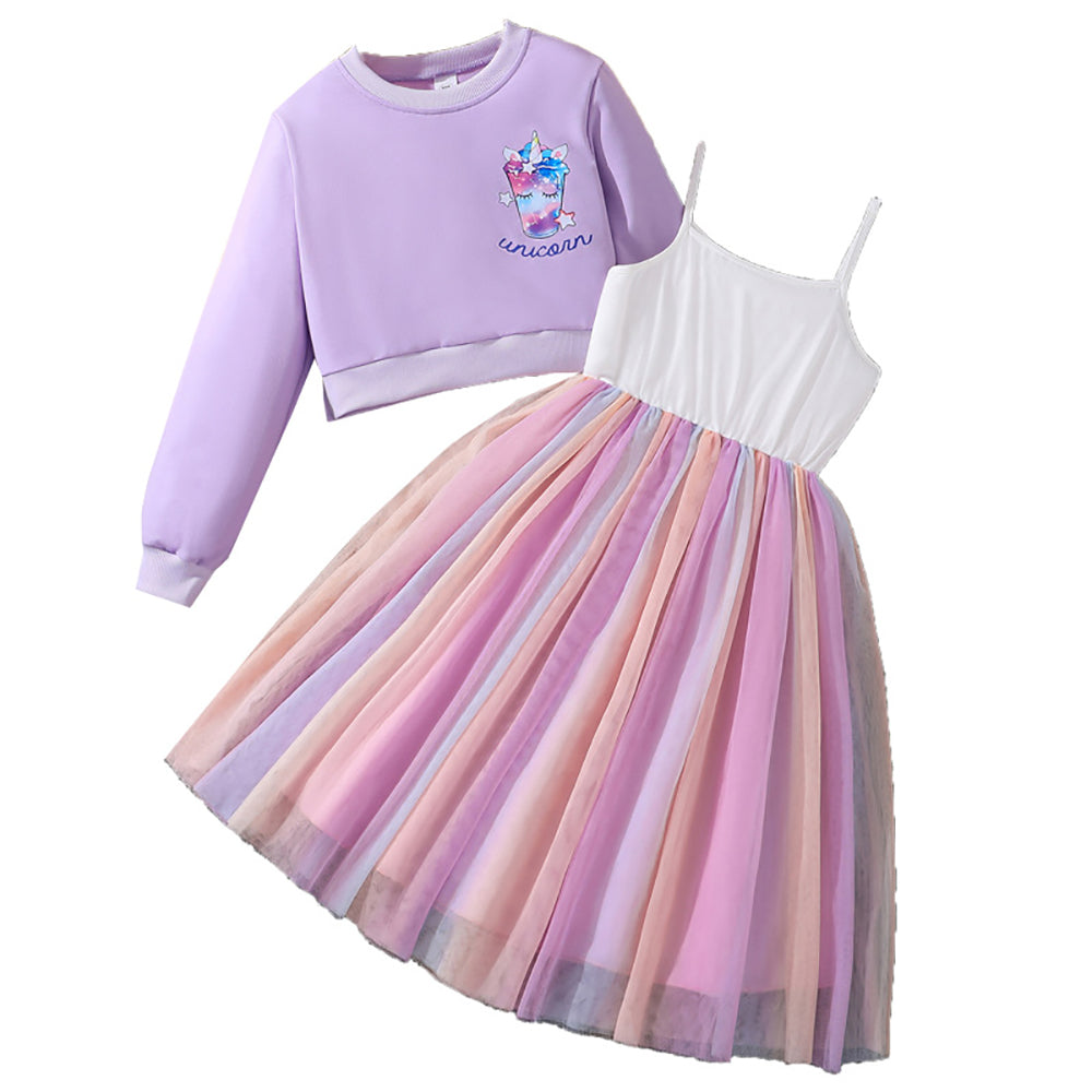 Girls Printed Top with Skirt