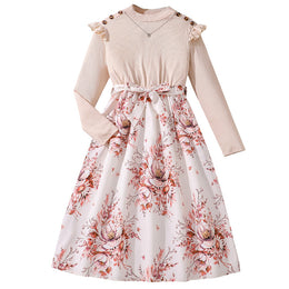 Girls Floral Print A-Line Dress