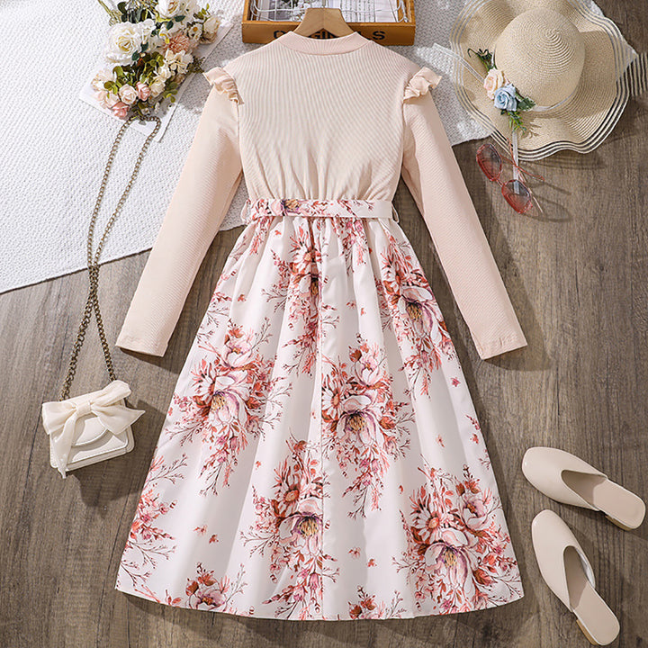 Girls Floral Print A-Line Dress