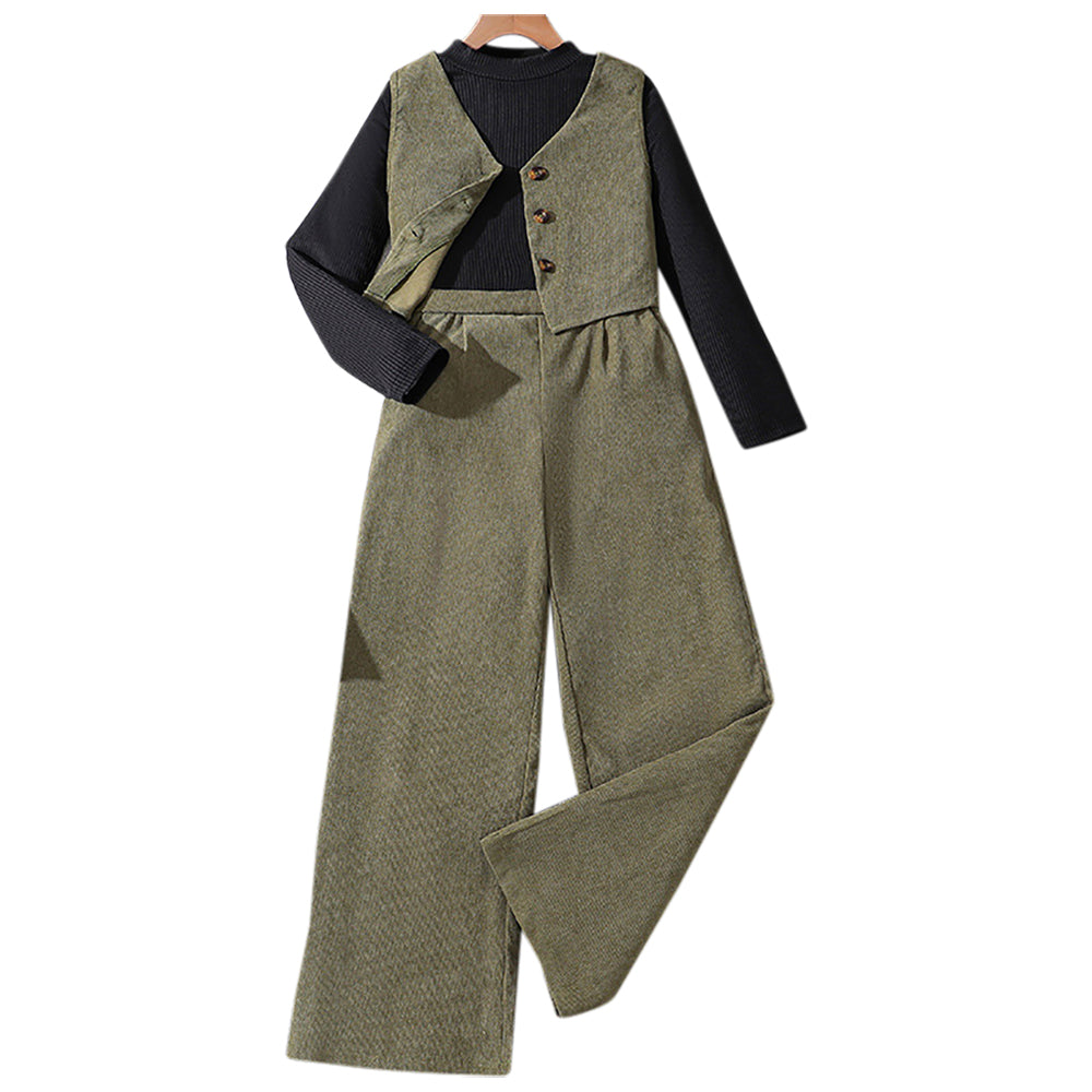 Girls Round Neck Long Sleeves Top With Trouser With Jacket