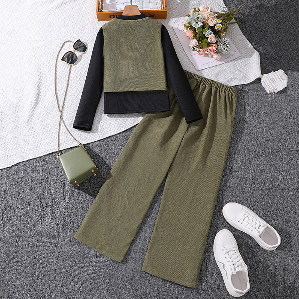 Girls Round Neck Long Sleeves Top With Trouser With Jacket