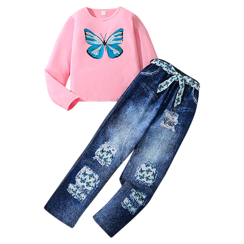 Girls Printed Long Sleeves T-shirt With Trouser