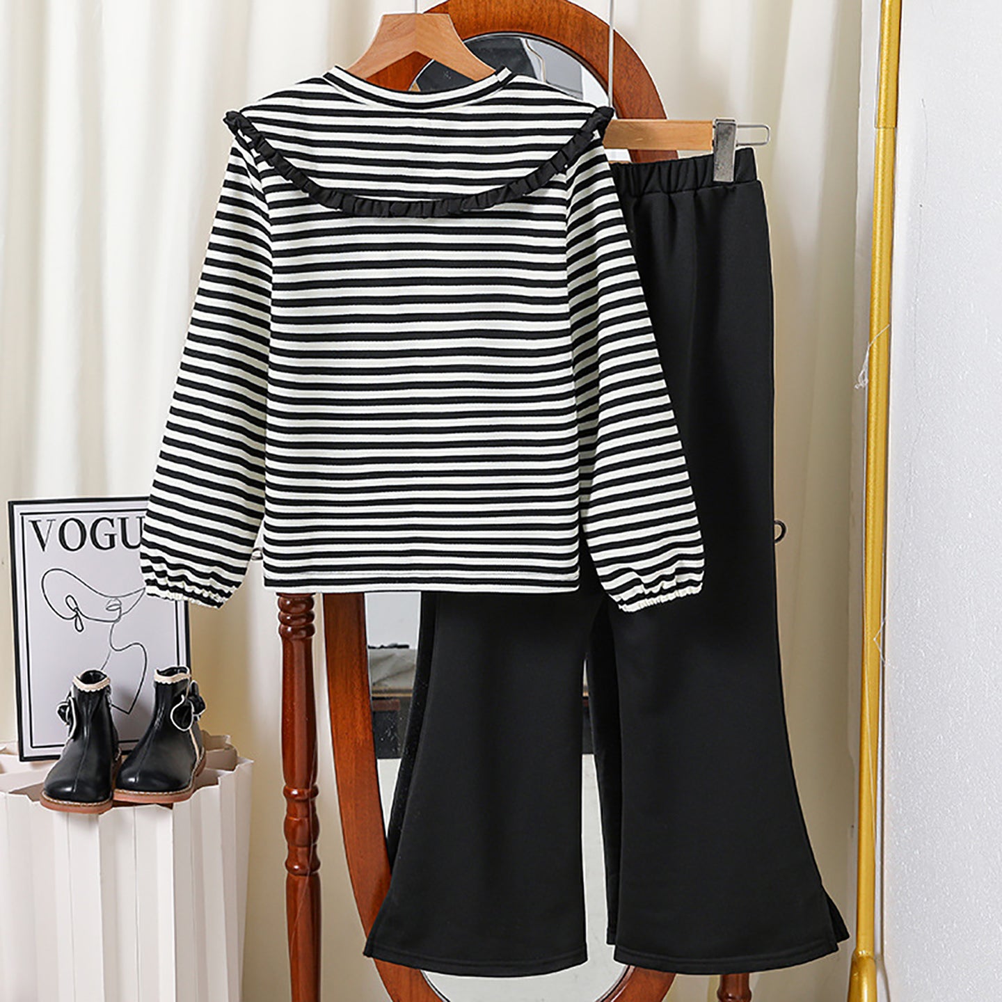 Girls Striped Long Sleeves Top With Palazzos