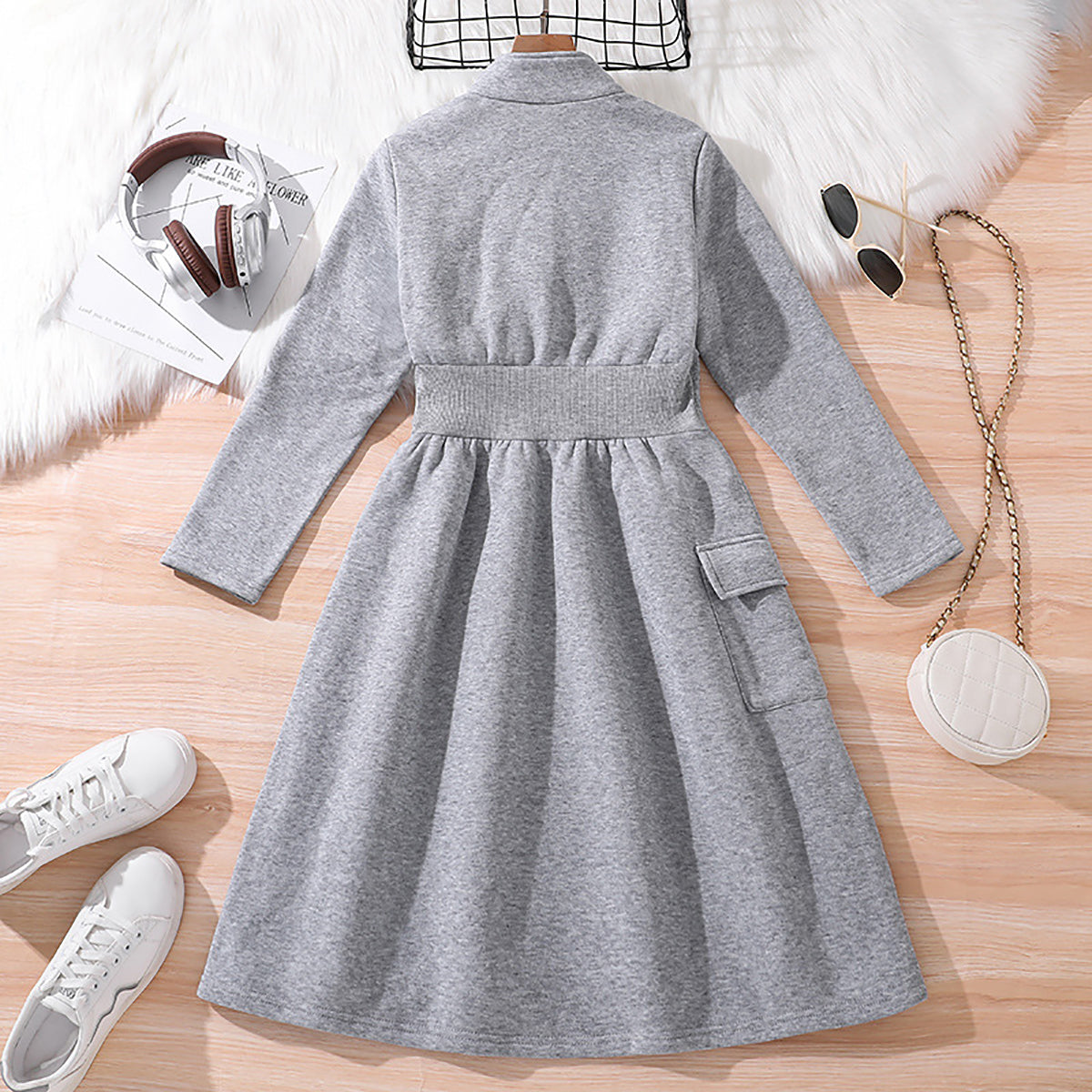 Girls Mock Neck Fit and Flare Dress