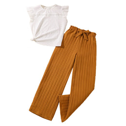 Girls Self Design Round Neck Top With Trouser